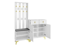 Móvel De Arrumação|Sapateira|Hauss Spole Conjunto de sapateira e bengaleiro - 4 portas, 2 gavetas, banco e ganchos - e dourado Branco
