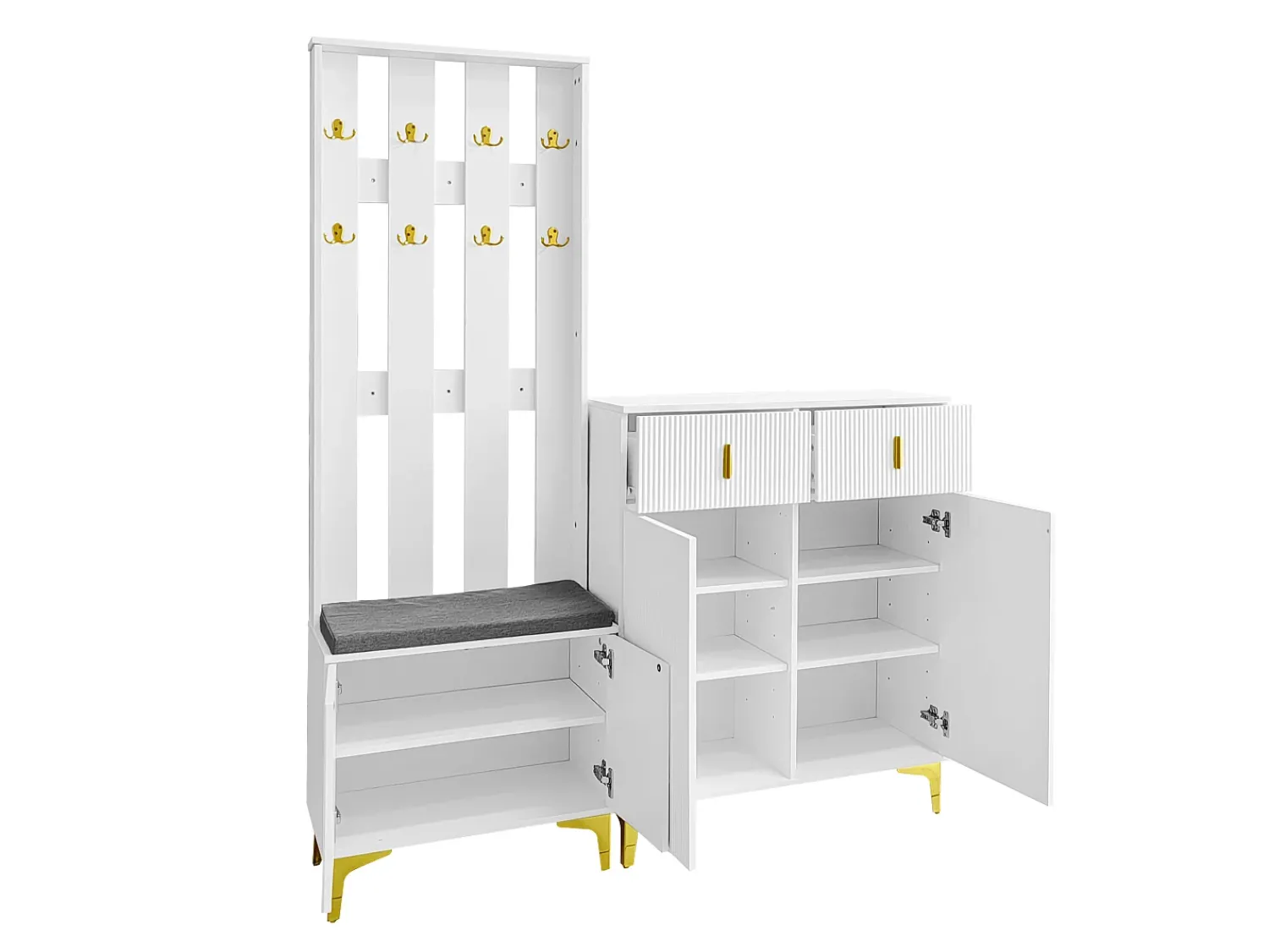 Móvel De Arrumação|Sapateira|Hauss Spole Conjunto de sapateira e bengaleiro - 4 portas, 2 gavetas, banco e ganchos - e dourado Branco