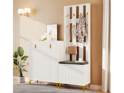 Móvel De Arrumação|Sapateira|Hauss Spole Conjunto de sapateira e bengaleiro - 4 portas, 2 gavetas, banco e ganchos - e dourado Branco
