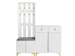 Móvel De Arrumação|Sapateira|Hauss Spole Conjunto de sapateira e bengaleiro - 4 portas, 2 gavetas, banco e ganchos - e dourado Branco