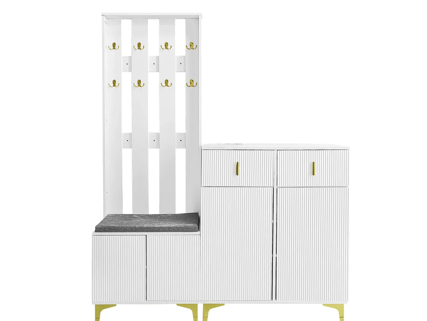 Móvel De Arrumação|Sapateira|Hauss Spole Conjunto de sapateira e bengaleiro - 4 portas, 2 gavetas, banco e ganchos - e dourado Branco