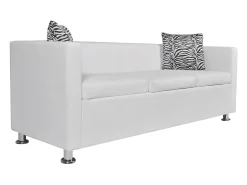 Sofá*Helloshop26 Conjunto de sofá de 2 lugares para sala de estar casa uso interno e sofá de 3 lugares em couro sintético 02_0019695 Branco