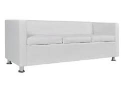 Sofá*Helloshop26 Conjunto de sofá de 2 lugares para sala de estar casa uso interno e sofá de 3 lugares em couro sintético 02_0019695 Branco