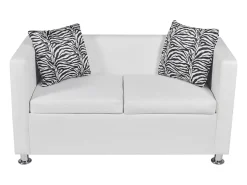 Sofá*Helloshop26 Conjunto de sofá de 2 lugares para sala de estar casa uso interno e sofá de 3 lugares em couro sintético 02_0019695 Branco