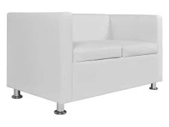 Sofá*Helloshop26 Conjunto de sofá de 2 lugares para sala de estar casa uso interno e sofá de 3 lugares em couro sintético 02_0019695 Branco