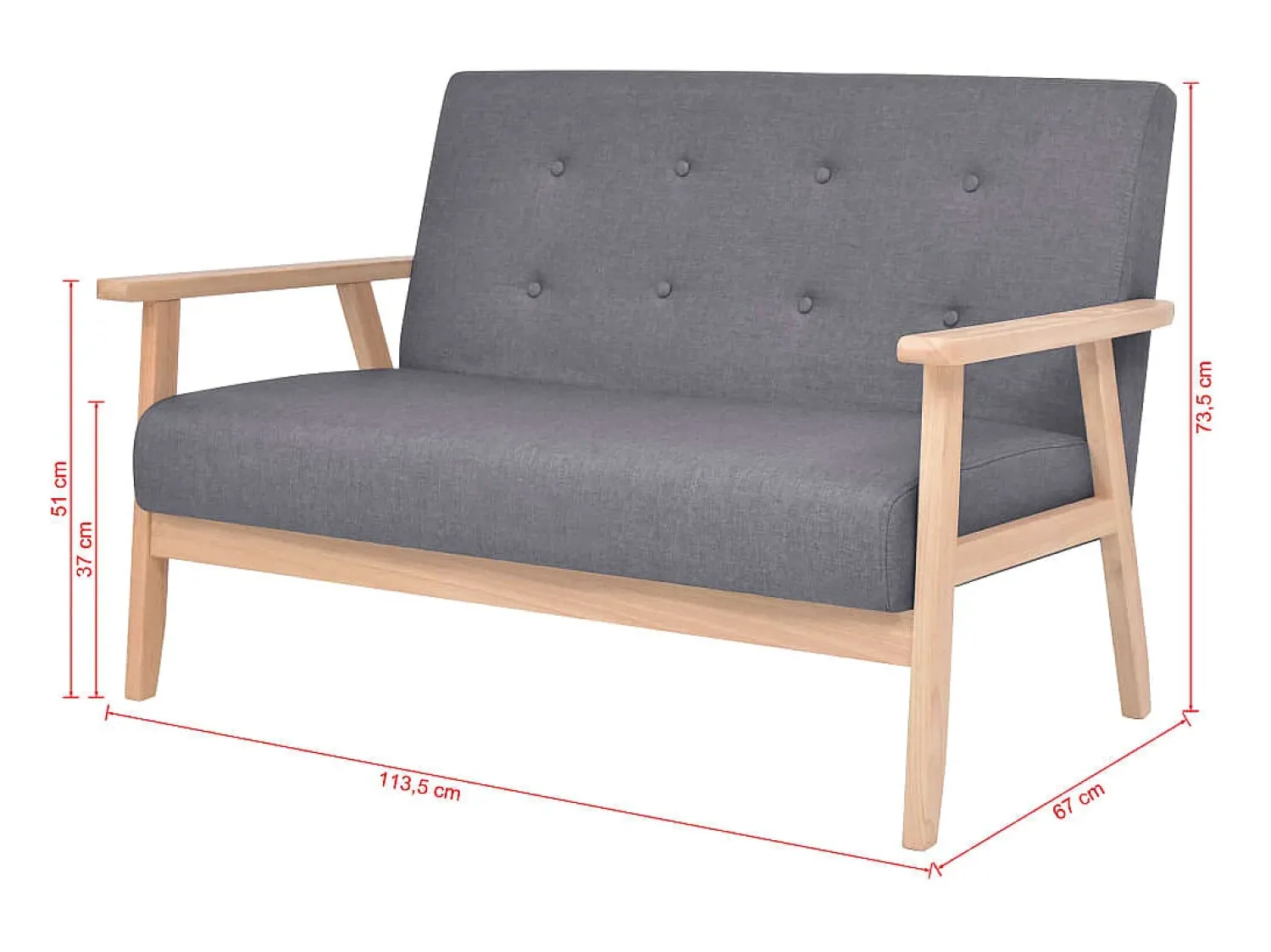 Sofá*Helloshop26 Conjunto de sofá de 2 lugares para sala de estar sala de visitas casa ambientes internos tecido cinza escuro 02_0019069 Cinzento