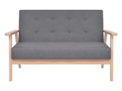 Sofá*Helloshop26 Conjunto de sofá de 2 lugares para sala de estar sala de visitas casa ambientes internos tecido cinza escuro 02_0019069 Cinzento