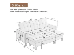 Sofá|ModernLuxe Conjunto de sofá em L 185x135x85cm - com apoio de pés removível e iluminação LED - com USB - combinação livre - Cinza Cinzento