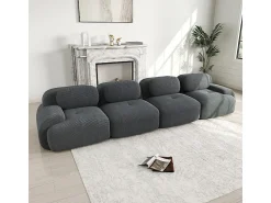 Sofá|DripeX Conjunto de Sofá Modular de Veludo Cannelado: Ottomã - 92.5x75x44cm - Bege