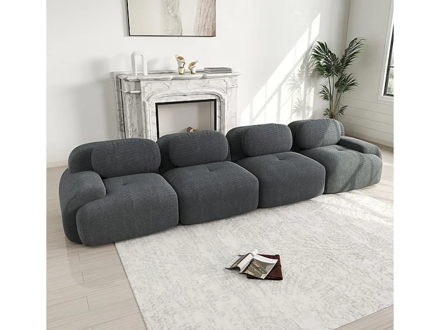 Sofá|DripeX Conjunto de Sofá Modular de Veludo Cannelado: Ottomã - 92.5x75x44cm - Bege