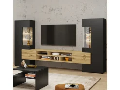 Discount Petits-Meubles Conjunto de suportes para TV e 2 armários Akram, e madeira Preto