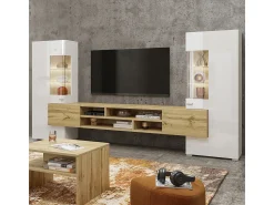 Petits-Meubles Conjunto de suportes para TV e 2 armários Akram em branco e madeira^ Móvel De Tv