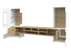Petits-Meubles Conjunto de suportes para TV e 2 armários Akram em branco e madeira^ Móvel De Tv