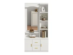 Best ModernLuxe Conjunto de vestiário de entrada 90x40x180cm - com móvel para sapatos e espelho - 2 gavetas e 2 portas - com prateleiras - Branco