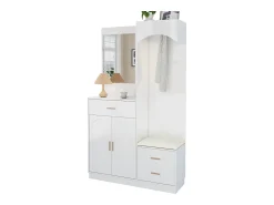 ModernLuxe Conjunto de vestiário de entrada 110x33x185,5 cm - 3 portas e 1 gaveta - Móvel para sapatos e banco calçadeiro - com espelho -^ Móvel De Entrada