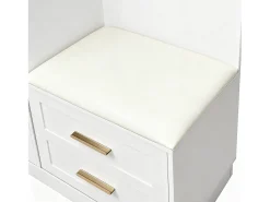 ModernLuxe Conjunto de vestiário de entrada 110x33x185,5 cm - 3 portas e 1 gaveta - Móvel para sapatos e banco calçadeiro - com espelho -^ Móvel De Entrada