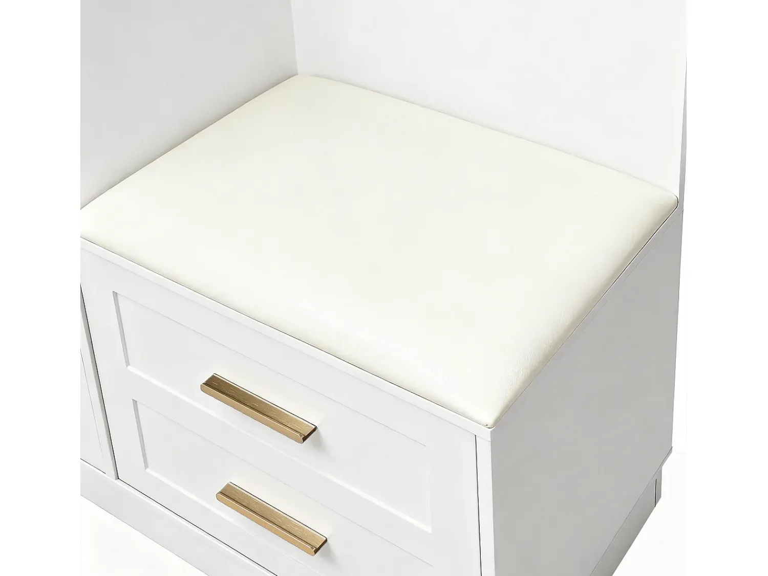 ModernLuxe Conjunto de vestiário de entrada 110x33x185,5 cm - 3 portas e 1 gaveta - Móvel para sapatos e banco calçadeiro - com espelho -^ Móvel De Entrada