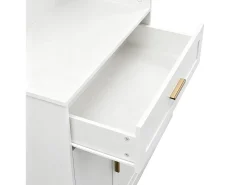 ModernLuxe Conjunto de vestiário de entrada 110x33x185,5 cm - 3 portas e 1 gaveta - Móvel para sapatos e banco calçadeiro - com espelho -^ Móvel De Entrada