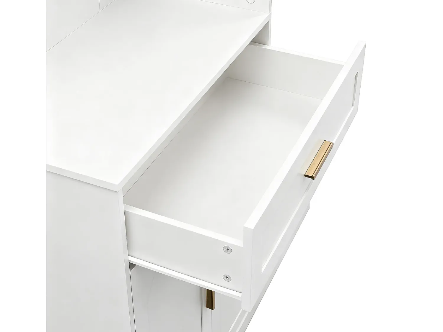 ModernLuxe Conjunto de vestiário de entrada 110x33x185,5 cm - 3 portas e 1 gaveta - Móvel para sapatos e banco calçadeiro - com espelho -^ Móvel De Entrada