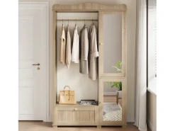 Móvel De Entrada|ModernLuxe Conjunto de vestiário de entrada - 115,5x38,5x194,5 cm - con espelho e varal aberto - 1 gaveta e 2 portas - MDF - Cor carvalho Natural claro