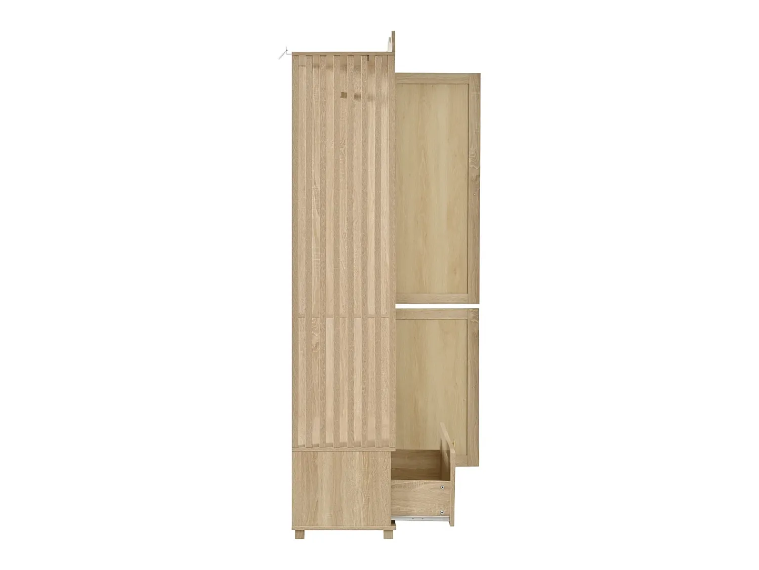 Móvel De Entrada|ModernLuxe Conjunto de vestiário de entrada - 115,5x38,5x194,5 cm - con espelho e varal aberto - 1 gaveta e 2 portas - MDF - Cor carvalho Natural claro