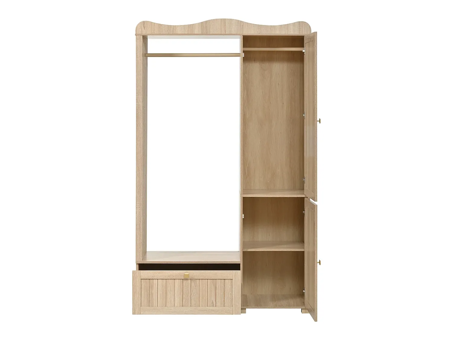 Móvel De Entrada|ModernLuxe Conjunto de vestiário de entrada - 115,5x38,5x194,5 cm - con espelho e varal aberto - 1 gaveta e 2 portas - MDF - Cor carvalho Natural claro