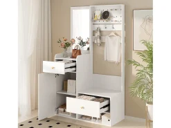 Móvel De Entrada*ModernLuxe Conjunto de vestiário de entrada 105x38x180 cm - com espelho - com ganchos ajustáveis - 2 gavetas e 1 porta - Branco