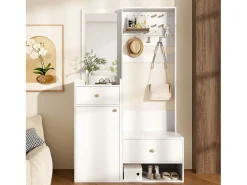 Móvel De Entrada*ModernLuxe Conjunto de vestiário de entrada 105x38x180 cm - com espelho - com ganchos ajustáveis - 2 gavetas e 1 porta - Branco
