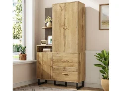 Clearance ModernLuxe Conjunto de vestiário de entrada 110x38x186 cm - 3 portas e 2 gavetas - guarda-roupa com cabide - Painel acolchoado - Natural Natural claro