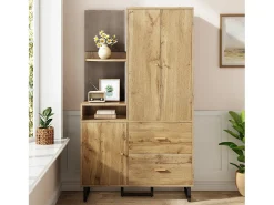 Clearance ModernLuxe Conjunto de vestiário de entrada 110x38x186 cm - 3 portas e 2 gavetas - guarda-roupa com cabide - Painel acolchoado - Natural Natural claro