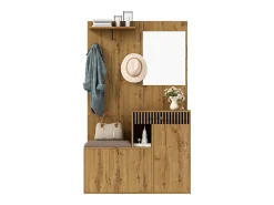 ModernLuxe Conjunto de vestiário de entrada 110x37x185,5 cm - com espelho e ganchos - Móvel para sapatos e banco calçadeiro - Natural^ Móvel De Entrada