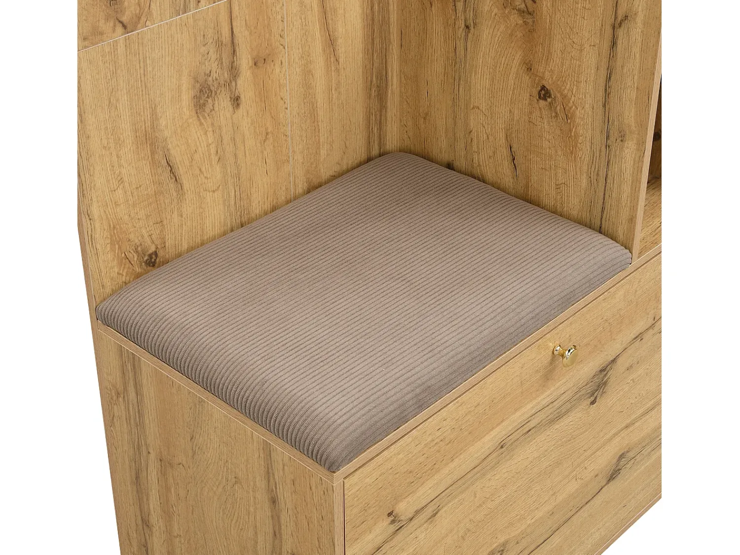 ModernLuxe Conjunto de vestiário de entrada 110x37x185,5 cm - com espelho e ganchos - Móvel para sapatos e banco calçadeiro - Natural^ Móvel De Entrada