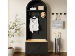 Móvel De Entrada|ModernLuxe Conjunto de vestiário de entrada 75x35x195 cm - com móvel para sapatos e ganchos - com prateleiras - Preto