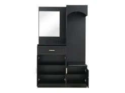Móvel De Entrada*ModernLuxe Conjunto de vestiário de entrada 110x33x185,5 cm - 3 portas e 1 gaveta - Móvel para sapatos e banco calçadeiro - com espelho - Preto