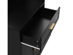 Móvel De Entrada*ModernLuxe Conjunto de vestiário de entrada 110x33x185,5 cm - 3 portas e 1 gaveta - Móvel para sapatos e banco calçadeiro - com espelho - Preto