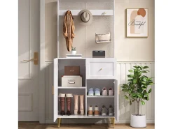 Móvel De Entrada|ModernLuxe Conjunto de vestiário de entrada 80x35x175.5 cm - 2 portas e 1 gaveta - com 3 ganchos - Prateleiras ajustáveis - MDF - Branco