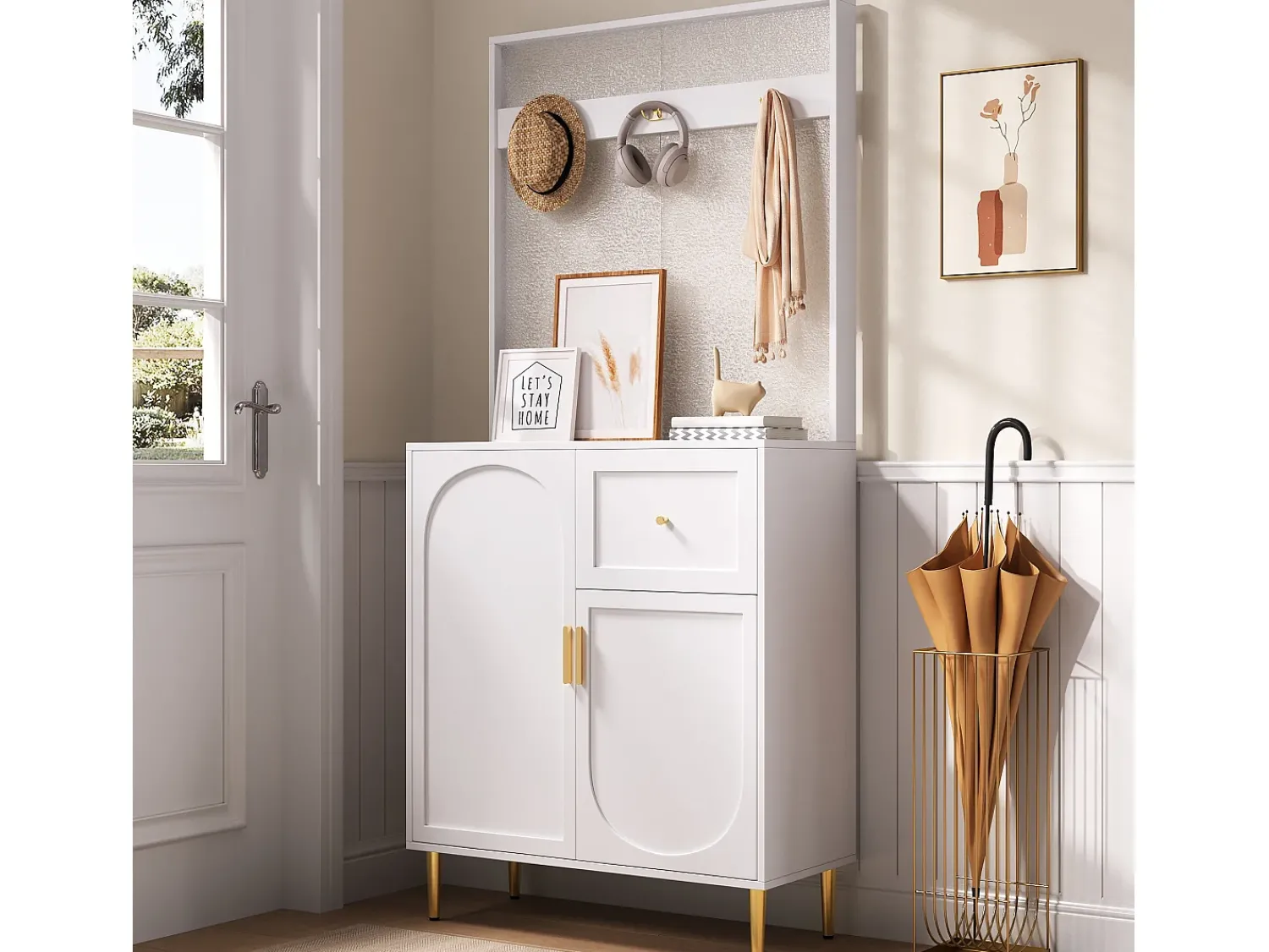 Móvel De Entrada|ModernLuxe Conjunto de vestiário de entrada 80x35x175.5 cm - 2 portas e 1 gaveta - com 3 ganchos - Prateleiras ajustáveis - MDF - Branco