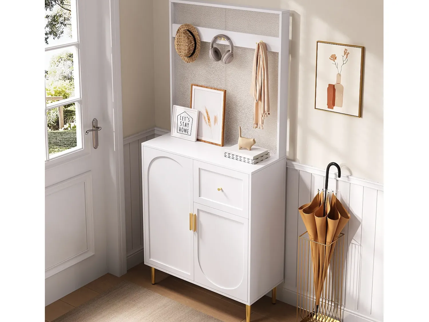 Móvel De Entrada|ModernLuxe Conjunto de vestiário de entrada 80x35x175.5 cm - 2 portas e 1 gaveta - com 3 ganchos - Prateleiras ajustáveis - MDF - Branco