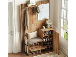 Móvel De Entrada*ModernLuxe Conjunto de vestiário de entrada 115x37x185 cm - com espelho e ganchos - com assento acolchoado - Guarda-chuva - Natural Natural claro