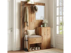 Móvel De Entrada*ModernLuxe Conjunto de vestiário de entrada 115x37x185 cm - com espelho e ganchos - com assento acolchoado - Guarda-chuva - Natural Natural claro
