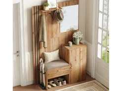Móvel De Entrada*ModernLuxe Conjunto de vestiário de entrada 115x37x185 cm - com espelho e ganchos - com assento acolchoado - Guarda-chuva - Natural Natural claro