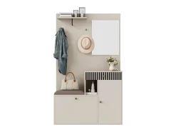 Online ModernLuxe Conjunto de vestiário de entrada 110x37x185,5 cm - com espelho e ganchos - Móvel para sapatos e banco calçadeiro - Bege Branco