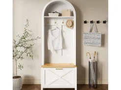 Móvel De Entrada|ModernLuxe Conjunto de vestiário de entrada 75x35x195 cm - com móvel para sapatos e ganchos - com prateleiras - Branco