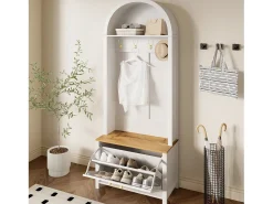 Móvel De Entrada|ModernLuxe Conjunto de vestiário de entrada 75x35x195 cm - com móvel para sapatos e ganchos - com prateleiras - Branco