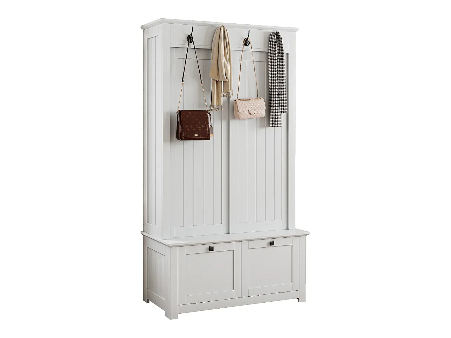 Móvel De Entrada*ModernLuxe Conjunto de vestiário de entrada 100x50x180 cm - Móvel para sapatos - com ganchos - MDF - Branco