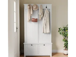 Móvel De Entrada*ModernLuxe Conjunto de vestiário de entrada 100x50x180 cm - Móvel para sapatos - com ganchos - MDF - Branco