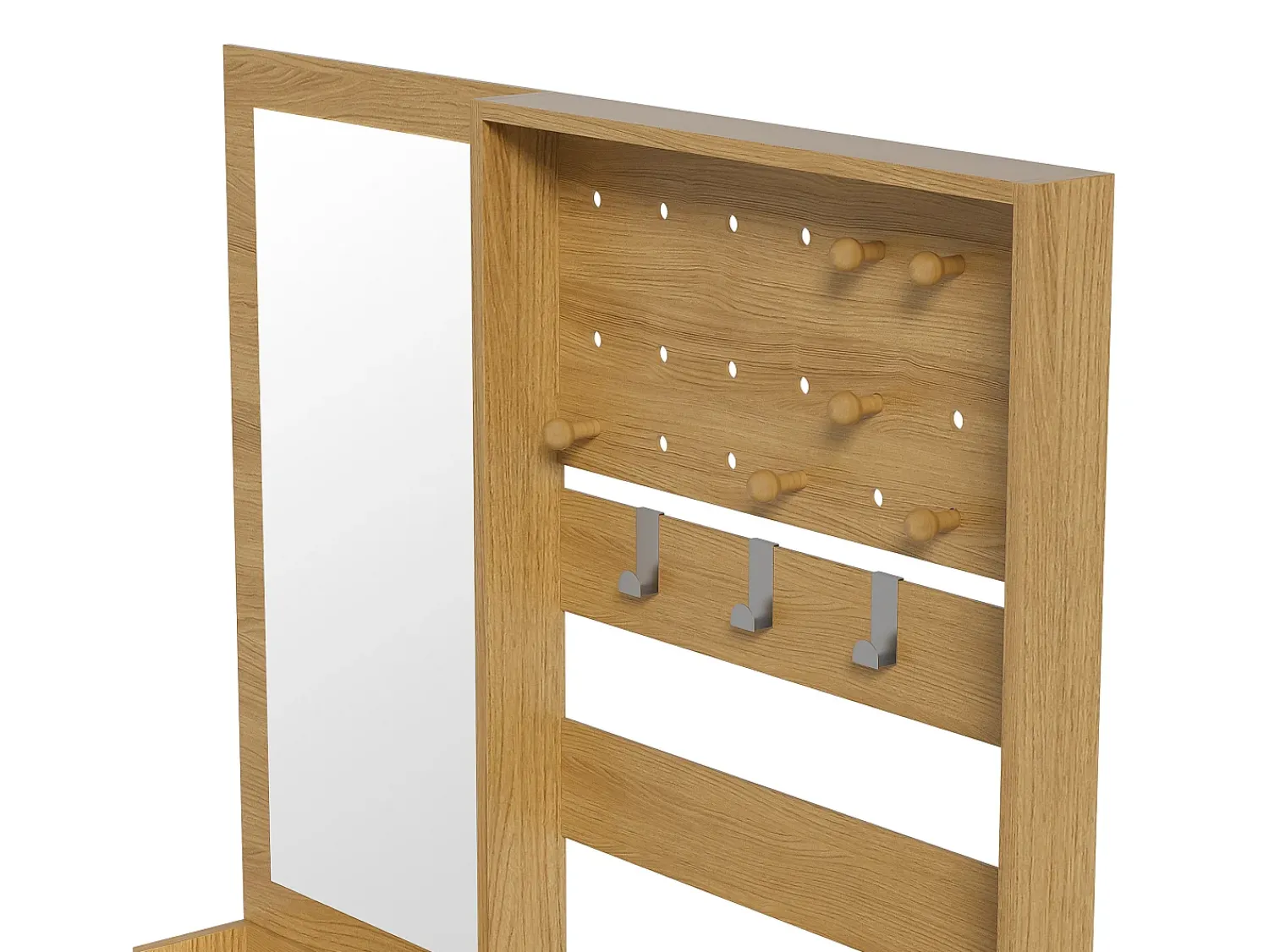 Outlet ModernLuxe Conjunto de vestiário de entrada 105x38x180 cm - com espelho - com ganchos ajustáveis - 2 gavetas e 1 porta - Natural Natural claro