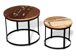 Sale Conjunto mesa centro redonda madeira reciclada 2 pcs 40cm/50cm PT237034 Castanho