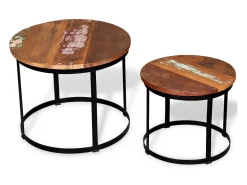 Sale Conjunto mesa centro redonda madeira reciclada 2 pcs 40cm/50cm PT237034 Castanho