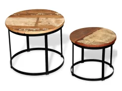 Sale Conjunto mesa centro redonda madeira reciclada 2 pcs 40cm/50cm PT237034 Castanho